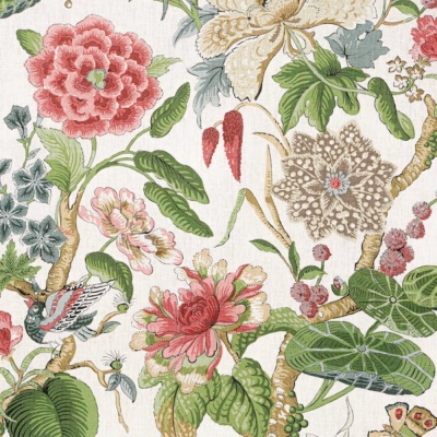 Thibaut Hill Garden Linen In Coral & Green